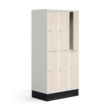 Skoleelevers skab ROZ, 3 moduler, 6 døre, inkl. bund, 1890x900x550 mm, birk