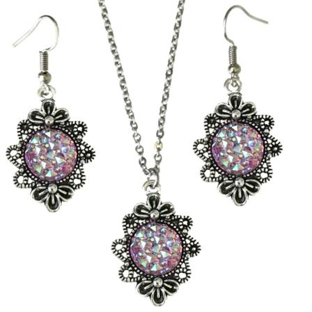 Halsband Örhängen 3-delat Glitter Rosa/lila Vinter Sparkle Jul Rosa