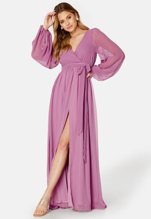 Goddiva Long Sleeve Chiffon Dress Purple Lavender Klær