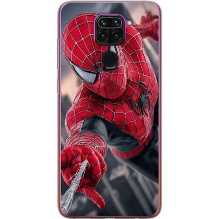 Yhteensopiva Puhelinkuori Xiaomi Xiaomi Redmi Note 9 Dynaaminen Spider-Man-kuvaus toimintanäkökulmasta, supervoimien teema liikkeen energialla ja el