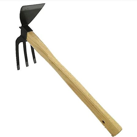 Hagegrave med dobbel bruk - Hake og rive i karbonstål med trehåndtak