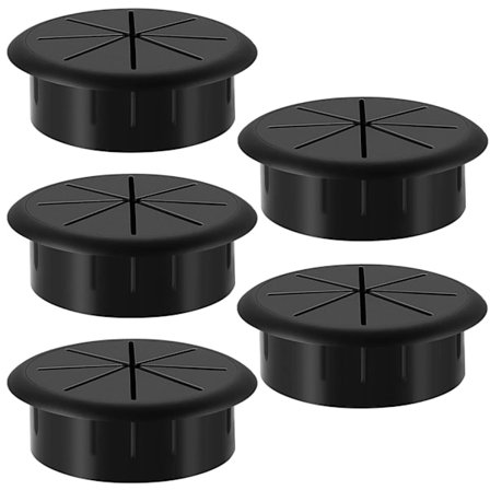 5-pakning 2-3/8 tommers svart fleksibel skrivebordsgrommet, organiser ledninger og