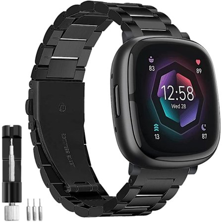 Armband kompatibelt med Fitbit Sense 2-armband och Fitbit Versa 4-armband, Massivt rostfritt stål Fitbit Sense/Versa 3 metallarmband, 