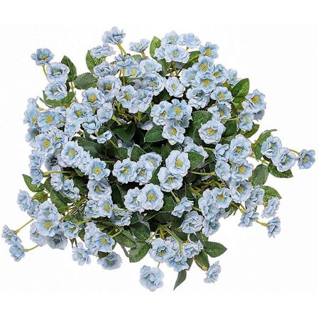 Kunstige små rose villblomster falsk blomsterbukett utendørs floral hagedekor 3 stk (blå)(Blå)