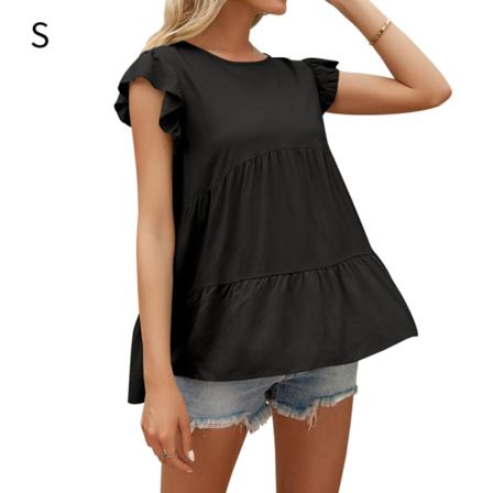 Dam T-shirt Sommar Spets Rund Hals Kort Ärm Casual Lös