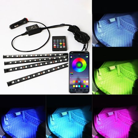 Bil Lys Bil Tilbehør Bil Led Lys APP Kontroll med Fjernkontroll Musikk Synkronisering Fargeendring RGB Under Dash Bilbelysning med Billader