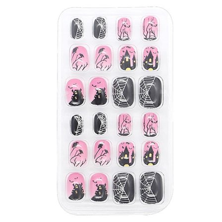 Halloween-naglar, falska naglar att trycka på med lim för kvinnor och flickor