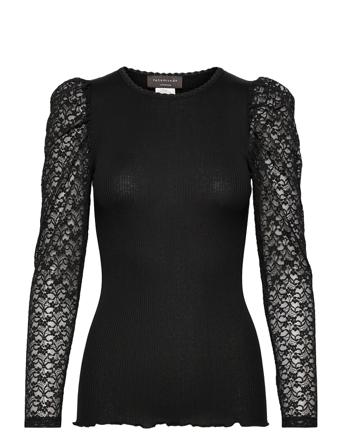 Silk T-Shirt Ls W/Lace Black Rosemunde