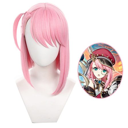 IC 1 STK Charlotte Peruk Genshin Impact Cosplay Kort hästsvans Rosa S