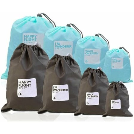 8 stk. poseorganisatorer vandtætte nylon snøreopbevaringspose (lyseblå og brun)-