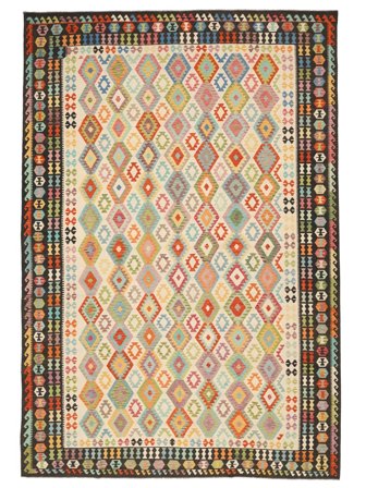 Handvävd Kelim Afghan Old Style Matta 403X585 Brun/Svart