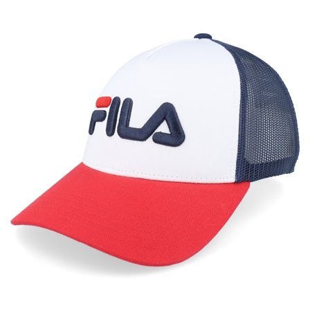 Fila - White trucker Czapka Z Daszkiem - Beppu Linear Logo White/Red/Blue Trucker @ Hatstore