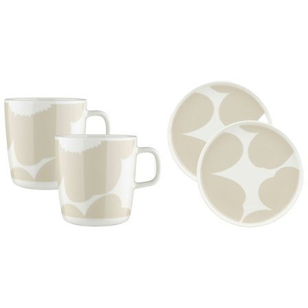 Marimekko Iso Unikko frokostsett 4 deler, hvit/beige