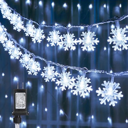 Julelys, snøfnugg lyslenke 100 LED 33FT lyslenke
