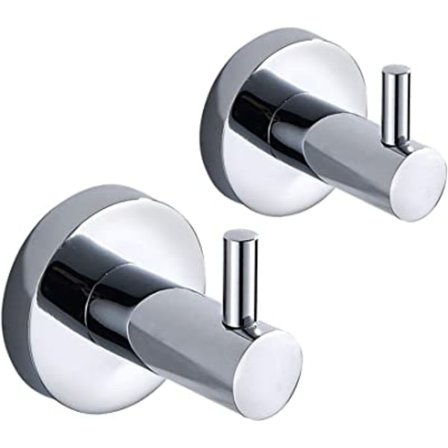 2 stk håndklekrok i rustfritt stål, rund, veggmontert enkel C