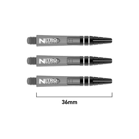 Red Dragon Darts Nitrotech Shafts 36mm Polycarbonate - 9 Dart Shafts (3 Sets) - Black, Grey, White - Flight Locking System - Professional Darts