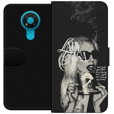 Yhteensopiva Lompakkokotelo Nokia 3.4 Lady Gaga mustavalkoinen retrojuliste aurinkolaseilla ja pop-taide-estetiikalla