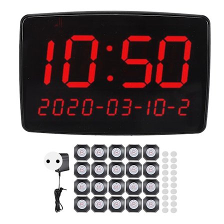 Trådløst kaldesystem lang rækkevidde tidsvisning restaurant personsøger bordklokker med 20 knapper 1 modtager til bar hospital