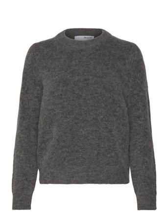 Slfsia Ras Ls Knit O-Neck Noos Grey Selected Femme