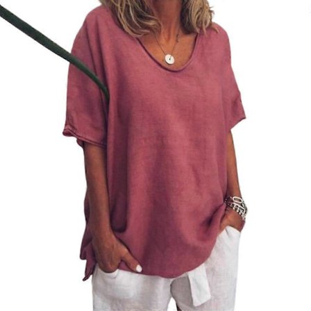 Dame Oversize Tunika Sommer Casual Baggy Bluse T-shirt Halværmet Toppe Plus Størrelse Vinrød L