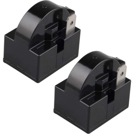 Pakke med 2 PTC Startreléer 15 Ohm 220V Enpolet PTC Startrelé for Kjøleskap Fryser Kompressor Svart (1 Fot)/NC/