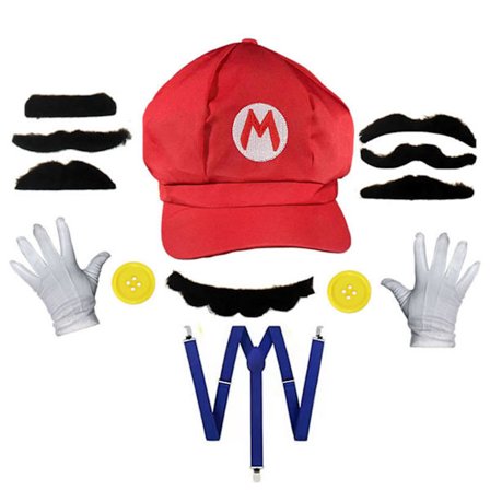 Super Mario Bros Cosplay Props Dome Bomull Caps Hansker Mustache Med Suspender Halloween Party Cosplay Prop