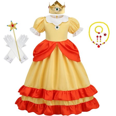 Daisy Prinsessklänning Flicka Tecknad Cosplay Kostym Sommar Barn Orange Festkläder 2-10 År Halloween Maskeradkläder Daisy Set Daisy Sets_max