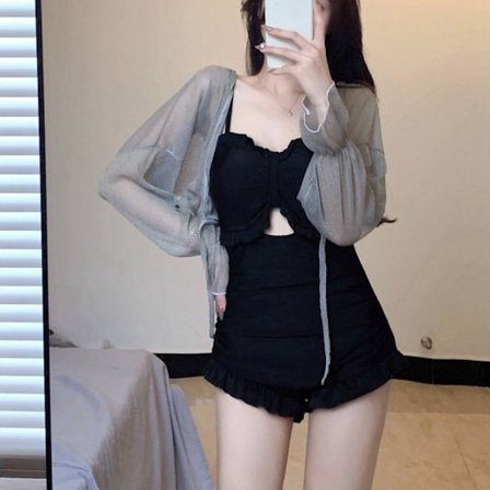 One Piece Kjol Baddräkt Set Baddräkt SVART M