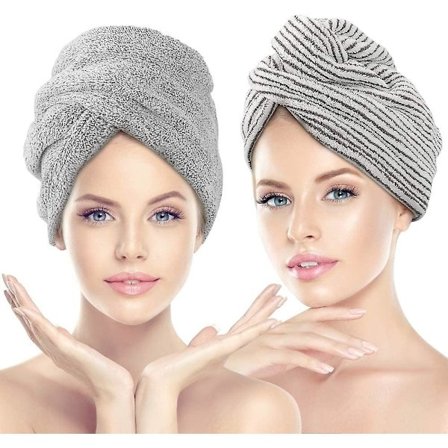 Turban Håndklæde 2 Stykker Fortykket Wrap Turban Hår Tørring Håndklæde Hoved Håndklæde Med Knap Super Absorberende Mikrofiber Hurtig Tørring, Til Alle