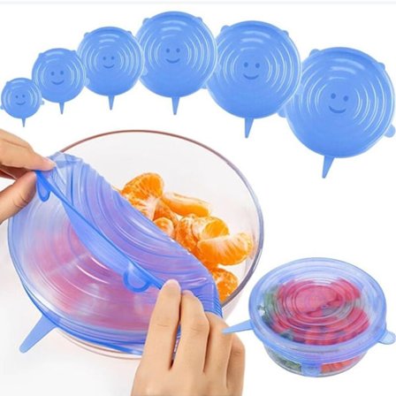 Silikone Stræklåg, 6-pak Genanvendelige Silikonelåg til Madopbevaring, Silikonelåg til Skåle