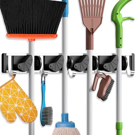 Väggmonterad Mopp- och Kvastställ i Metall för Pantryorganisation och Förvaring