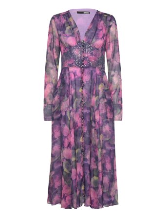 ROTATE Birger Christensen Printed Ls Midi Dress - Pink - 36