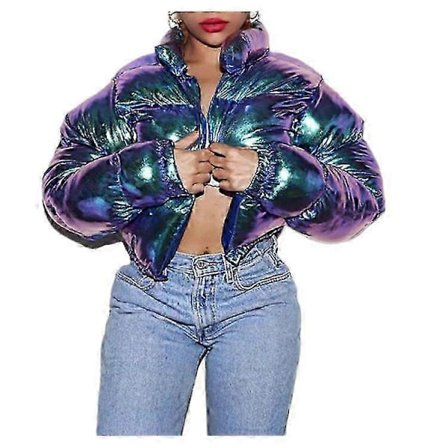 Dame Vinterfrakke Kort Pufferjakke Quiltet Jakke Stand-up Krave Dunjakke