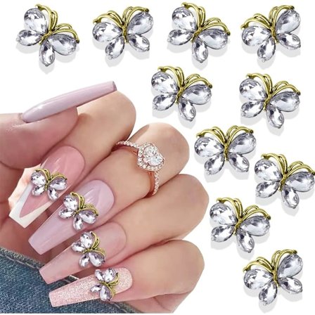 10 STK 3D Legering Sommerfugl Negle Charms Sommerfugl Negle Ædelstene Negle Rhinestones Skinnende Krystal Sommerfugle Form Negle Kunst Charms Tilbehør
