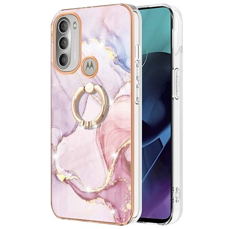 Marble Mønstret Cover med Ring Holder til Motorola Moto G51 5G - Rose Guld Marmor Haze