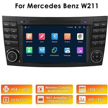 2Din CarPlay Auto Android 10 -autoradio Mercedes Benz E Class W211 CLK W209 CLS W219 E200 E220 4G+64G DSP RDS GPS Stere Wifi
