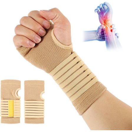 Håndledsstøtte | Håndledsbeskytter | Sportsarmbånd håndled | Håndledsstabilisator | Håndledsbandage med velcro lukning | 1 par | Beige