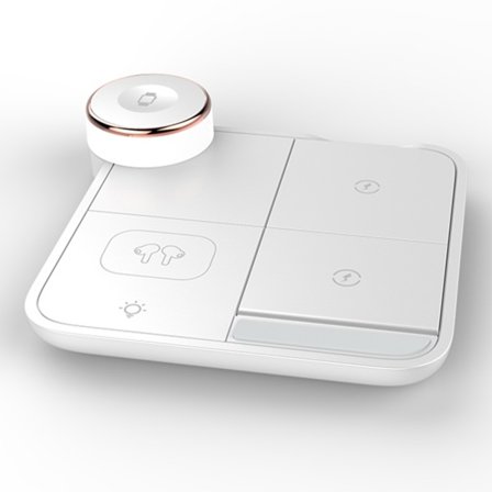 4-in-1 sisäänvedettävä langaton laturi 15W QC3.0 pikalataustelakka jalustalla ja 7 värin LED-valolla, yhteensopiva puhelimen, kuulokkeiden ja kellon 