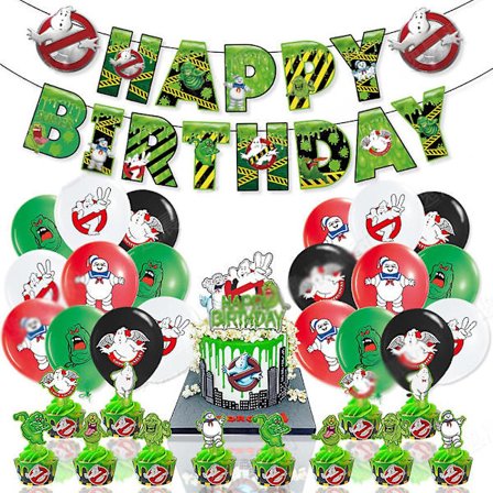 Ghostbusters-tema bursdagspartyutstyr for barn - Banner, ballonger, kaketopper og dekorasjoner