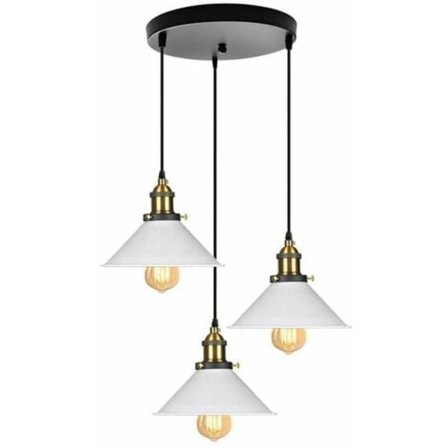 Industriell Lyskrone Taklampe Design Edison Metall Lyskrone Hengelampe med Skivebrakett, Ø 22cm, Hvit