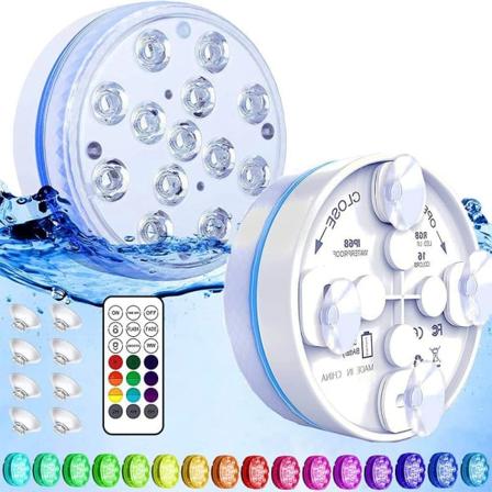 IP68 Vedenkestävä Uppoava LED-valo, Allasvalot RF-kaukosäätimellä 13 Valohelmellä 16 RGB-väriä, Magneeteilla/Imukappaleilla