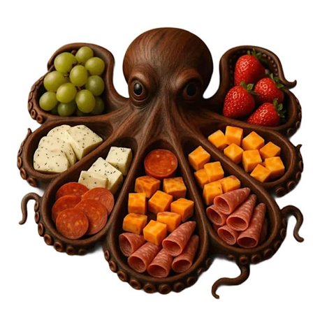 Blæksprutte charcuteribakke, brødbakke, ost, kød og frugt nyhedstallerken, træbakke, unik gave til elskere af skaldyr