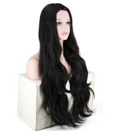 Elegant damperuk extra lång svart fiberperuk W443