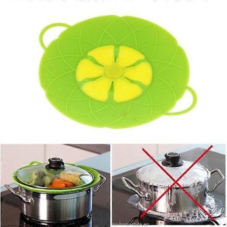 Silikonlokk for å forhindre overkoking - Grønn - Universal passform for potter og panner - Varmebestandig