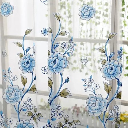 1pcs Peony Tulle Curtains For Kitchen Door Window Living Room Bedroom Jacquard Sheer Voile Yarn Curtains 100x200cm Y