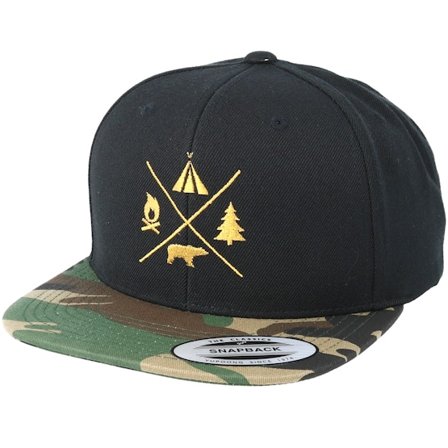 Wild Spirit - Černá snapback Kšiltovka - Camping Logo Black/Camo Snapback @ Hatstore