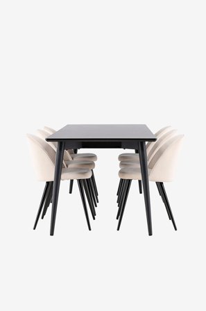 Venture Home - Ellis ruokapöytä ja samettinen ruokapöytätuoli - Beige - Ruokailuryhmät - - Homeroom
