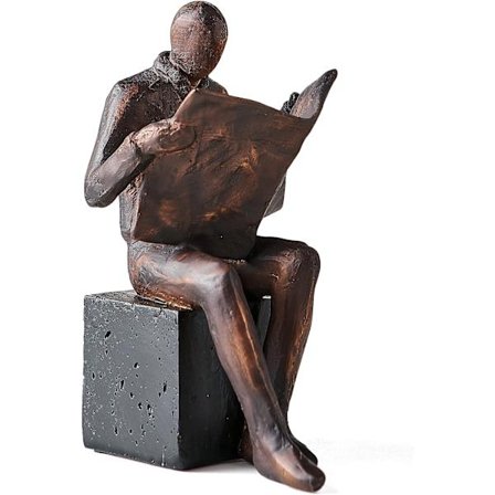 Messinglæserstatue Hylde- og borddekoration, Tænkerstatue Statue Stue Kontor Bibliotekskab Dekoration (M Bronze)