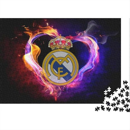 300/500/1000 Brikker Puslespil til Voksne Teenagere Real Madrid Logo Puslespil Fodbold Stress Relief Familie Puslespil Spil Vægkunst Pædagogisk Spil 