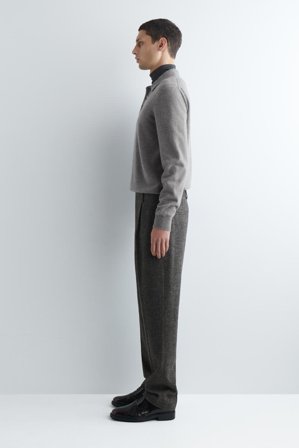 COS Men's Pantaloni A Gamba Dritta In Lana A Spina Di Pesce in Verde